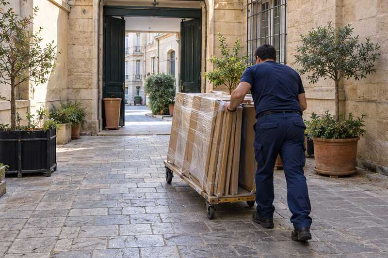 Panneaux de l'armoire trois portes traversant la cour intérieure sur chariot