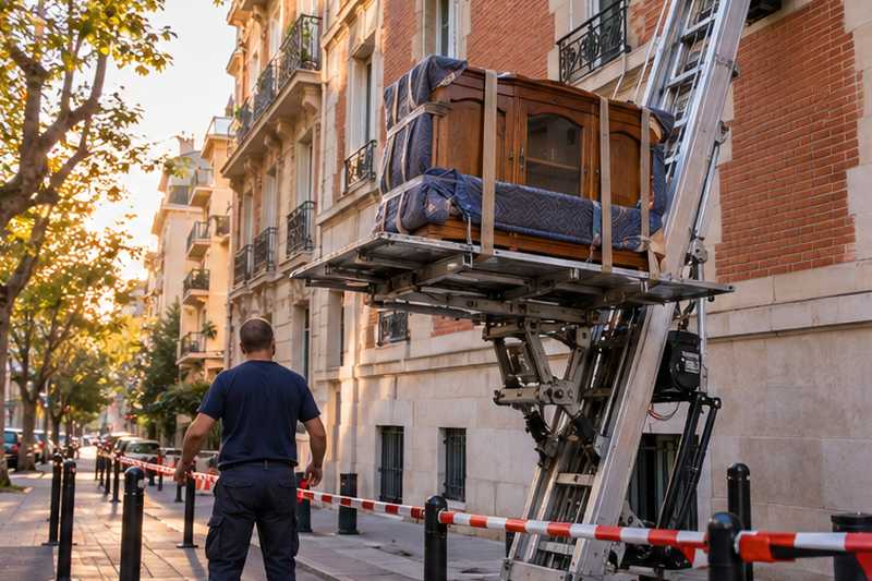 Un corps du buffet, sanglé et couvert, descendant sur la plateforme