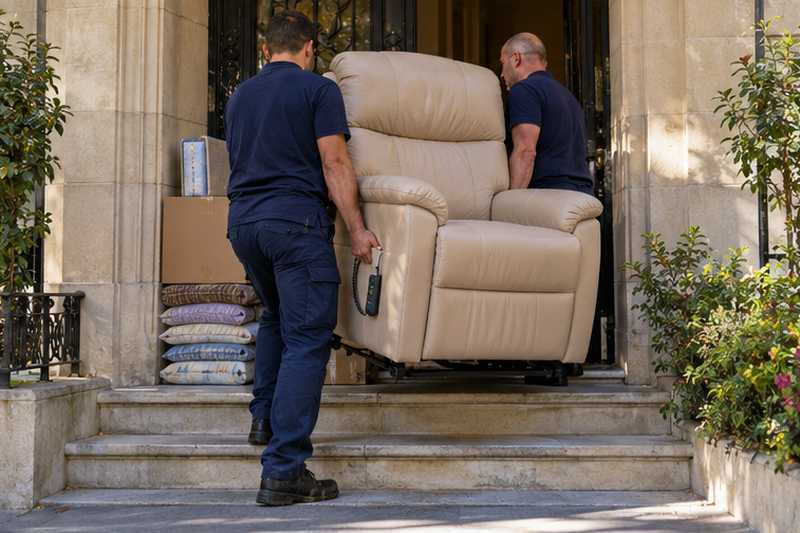 Fauteuil releveur sorti en premier, télécommande scotchée dessous