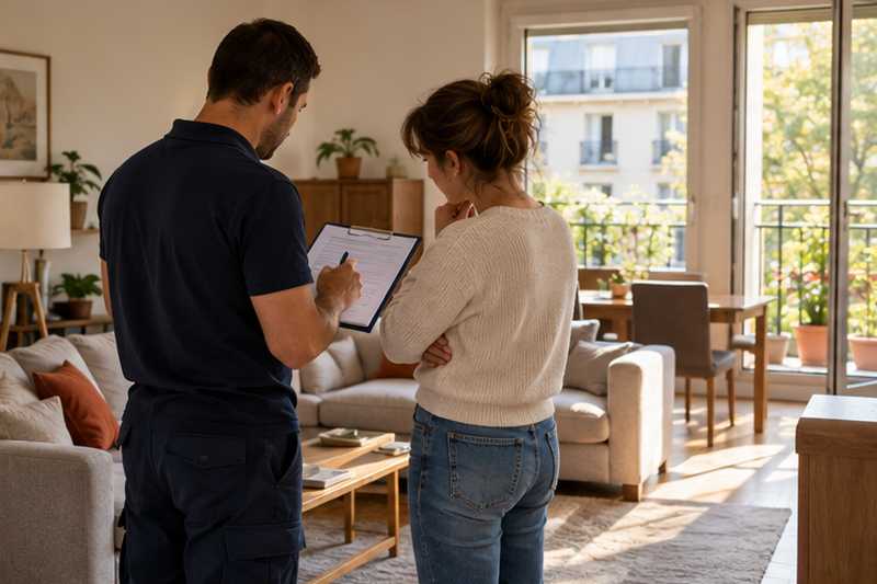 Conseiller et cliente relisant une liste écrite dans un salon